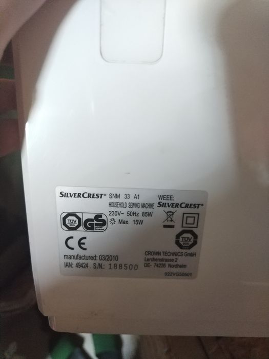Vând mașina de cusut silvercrest made în Germania