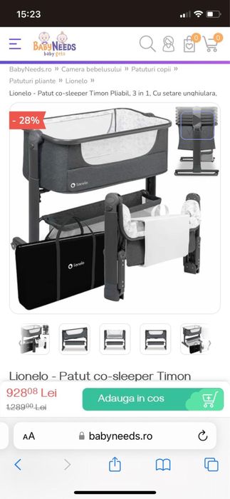 Pătuț co-sleeper Lionelo – confort sporit cu saltea suplimentară