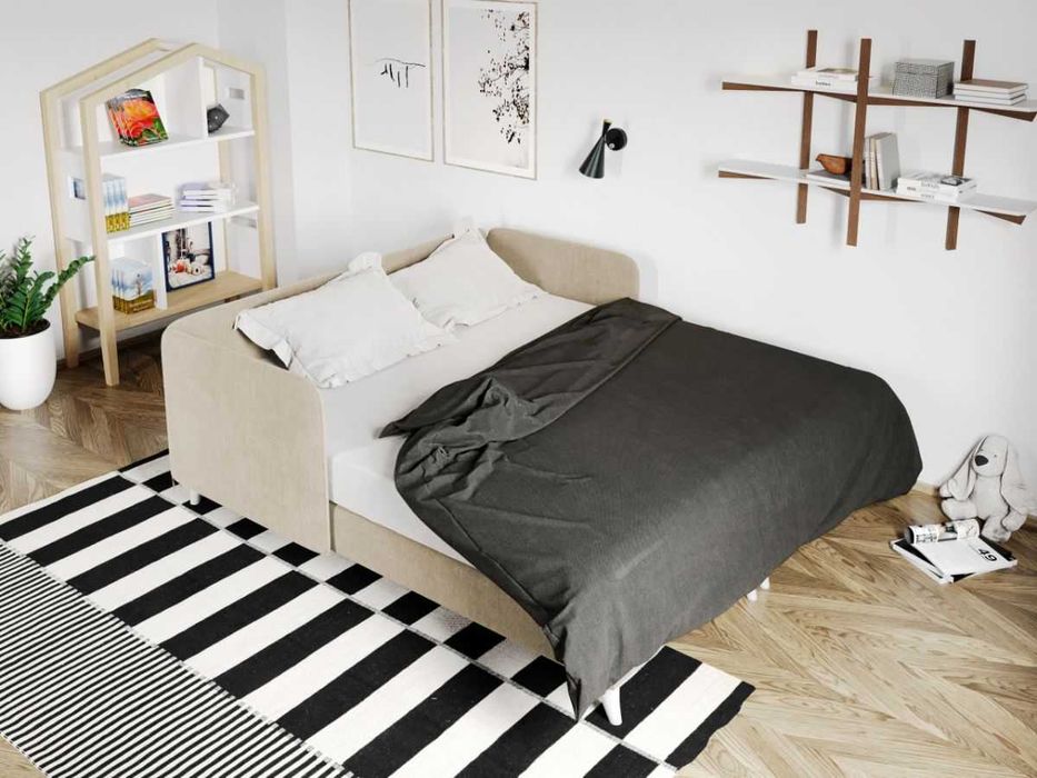 Divan dublu / Pat matrimonial tapitat Crem Soft Fix