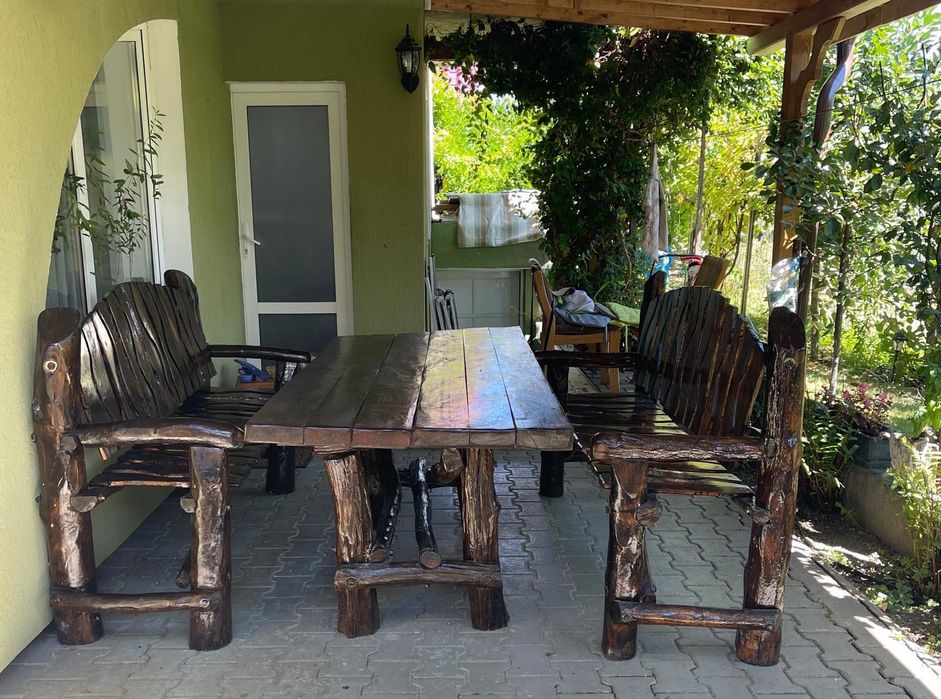 Masă și bănci rustice pentru terase/foișor grădină