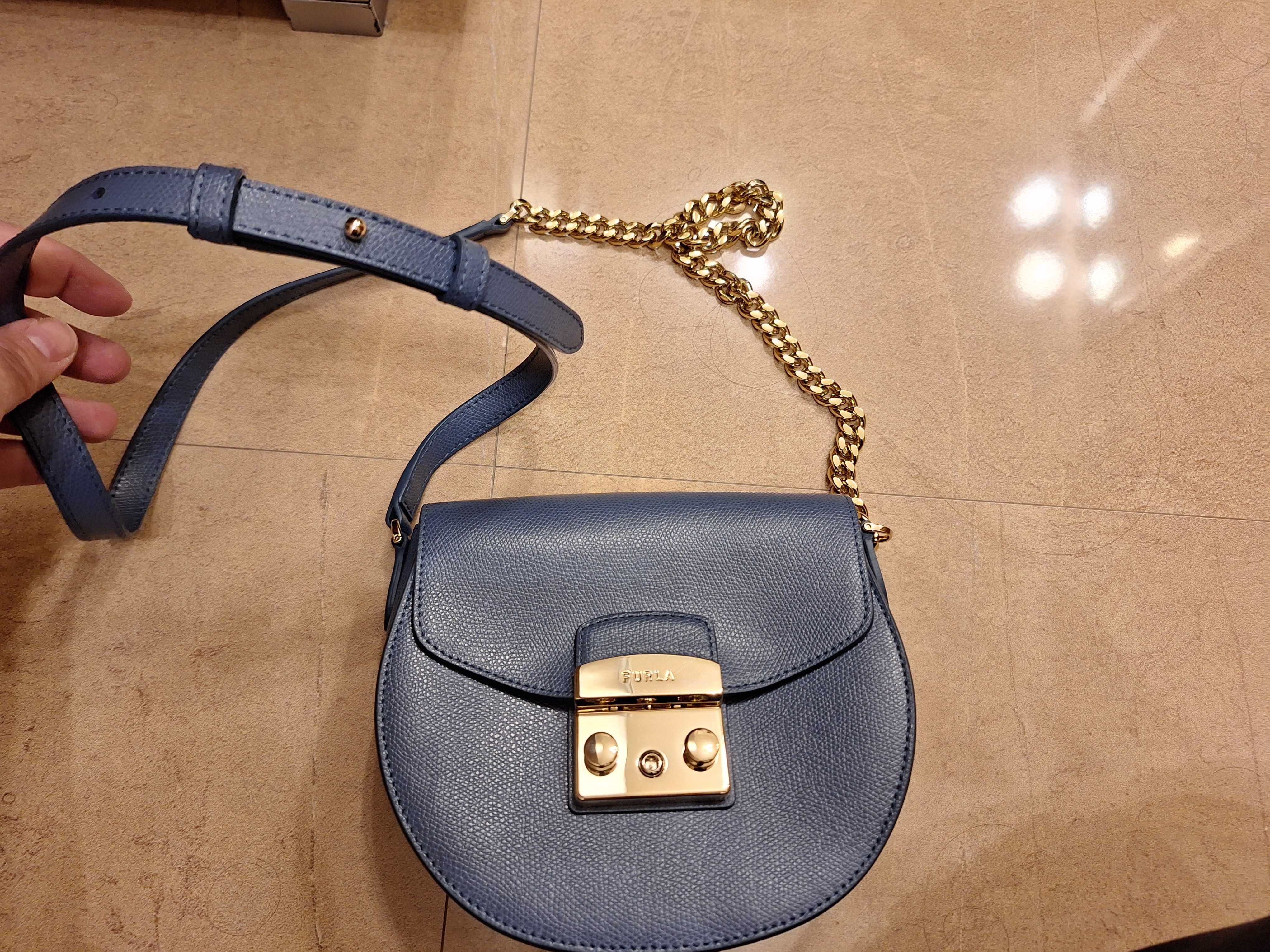 Furla Metropolis Mini Crossbody малка синя оригинална чанта