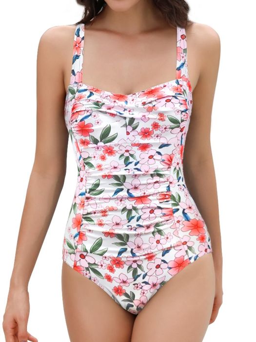 Costum de baie întreg shekini – retro, modelare talie, XL, imprimeu fl