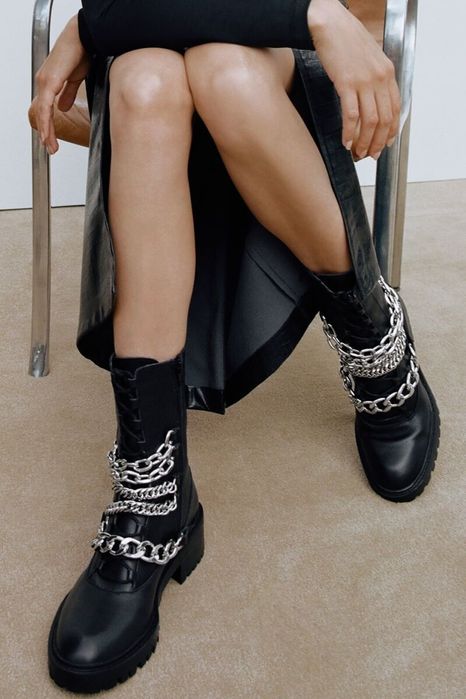 Ghete/Cizme din piele naturala cu lanțuri Zara limited