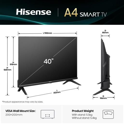 40” FullHD SMART телевизор HISENSE 40A4Q