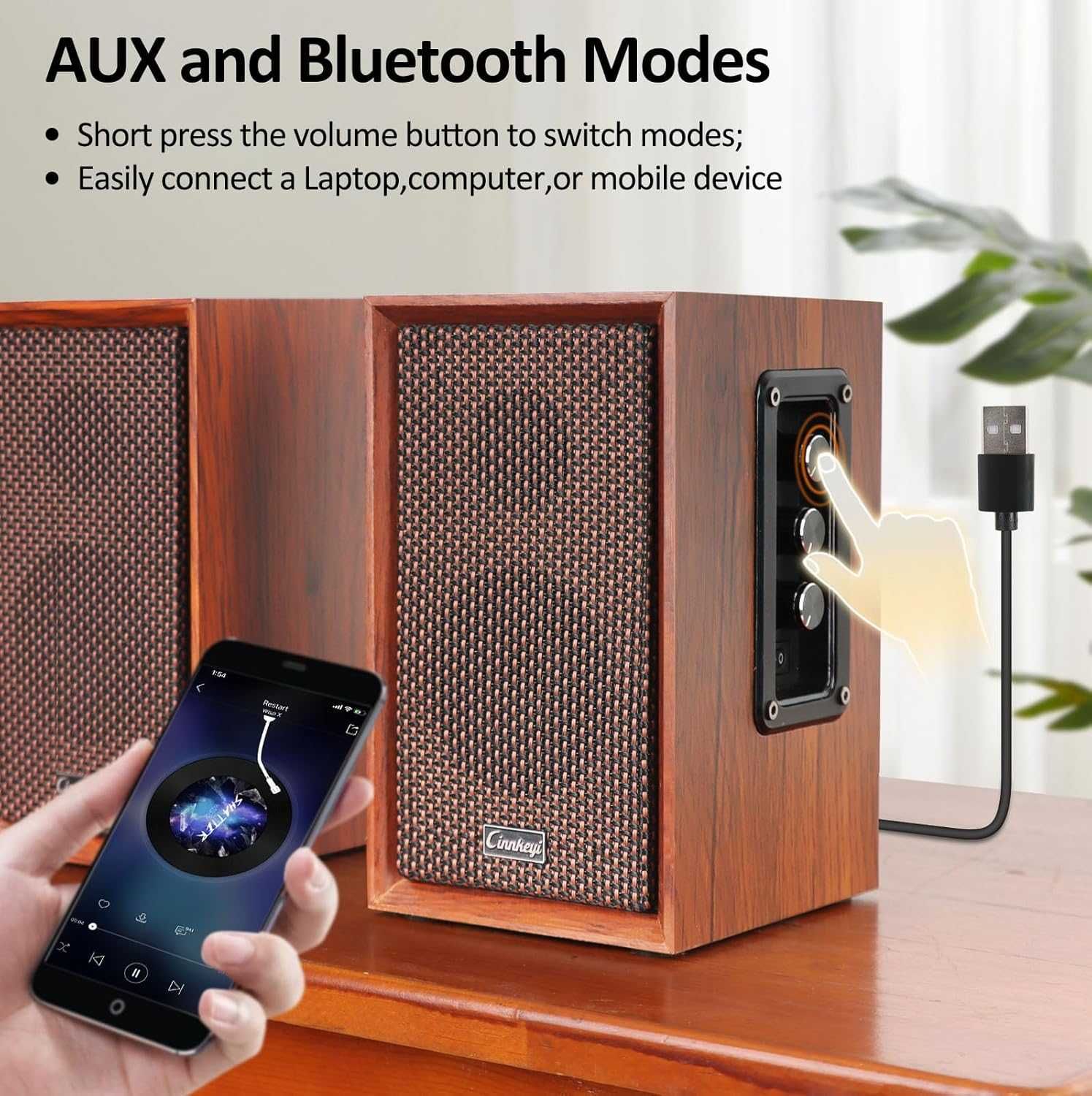 40W Bluetooth дървени компютърни високоговорители 2.0 със силен бас