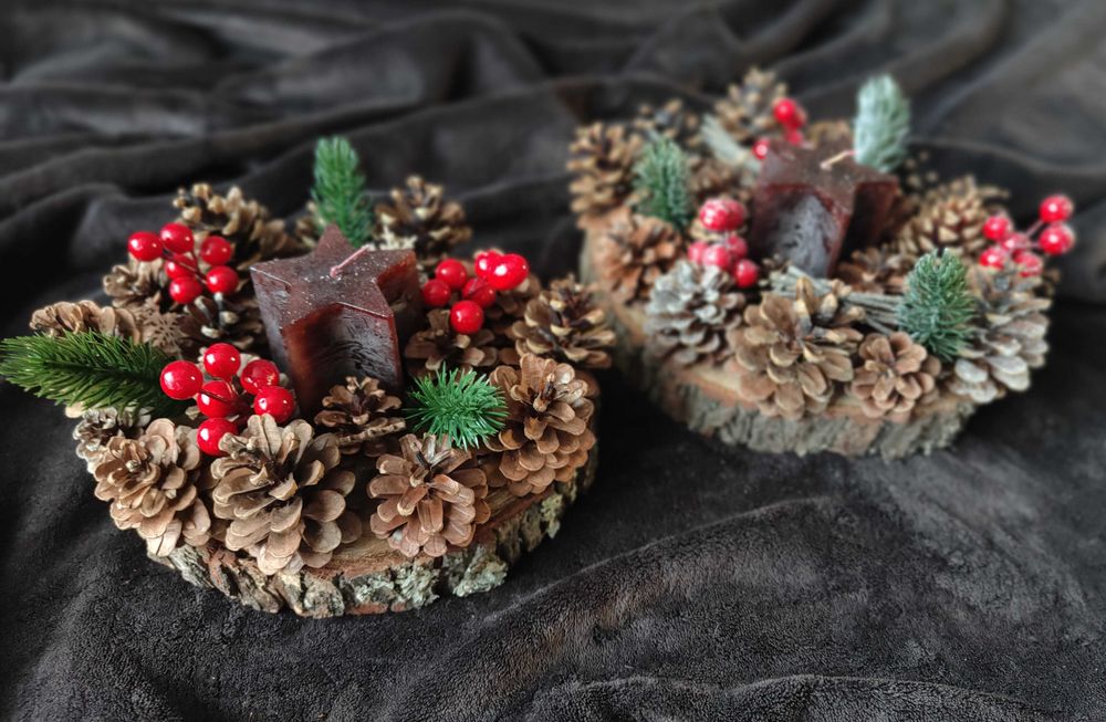 Коледни свещници и венчета ръчна изработка