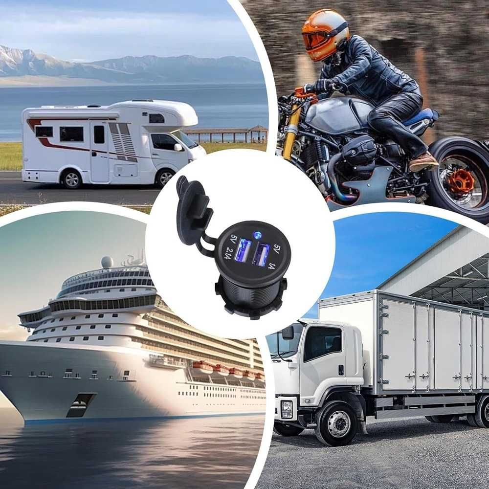 USB зарядно с 2 гнезда за вграждане в таблото 12/24V - 1A/2.1A