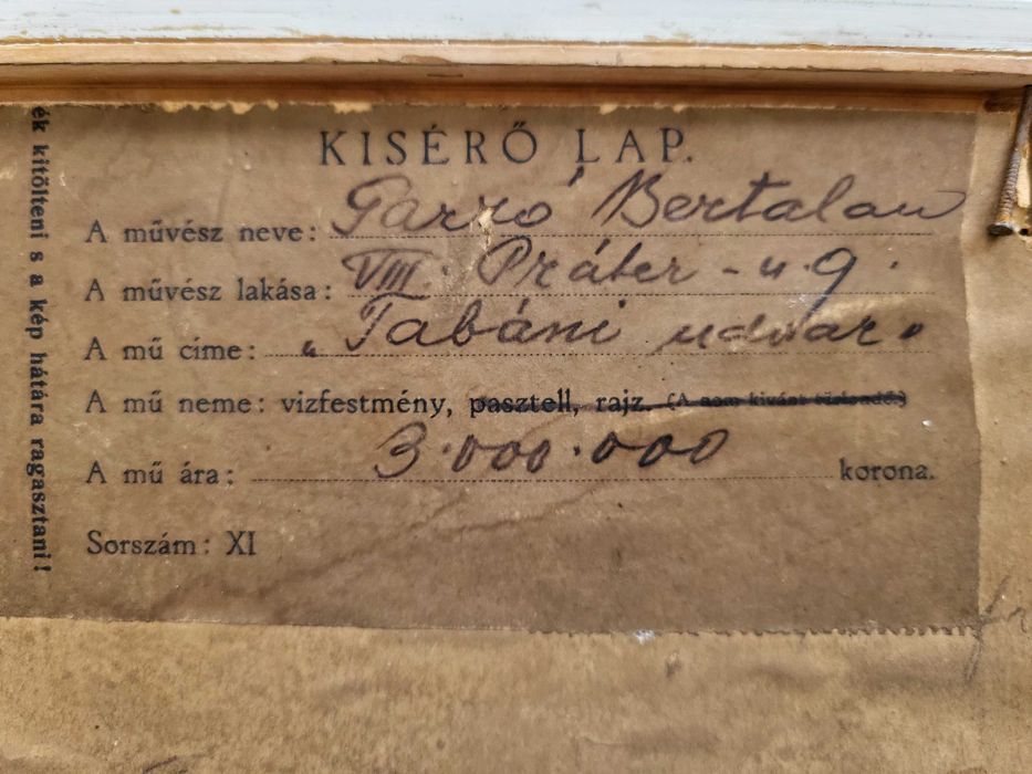 Acuarelă-GARZÓ BERTALAN (1882-1959). Etichetă expo Artist cu cotă mare