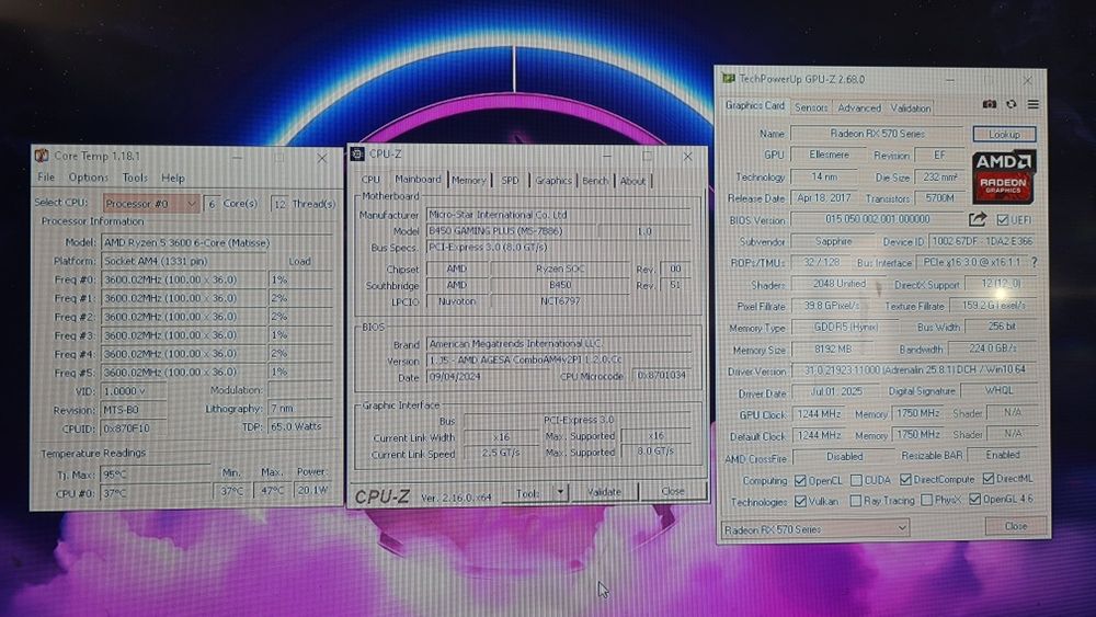 Unitate PC Gaming Ryzen 5 3600 video 8GB RX 570 16GB RAM SSD
