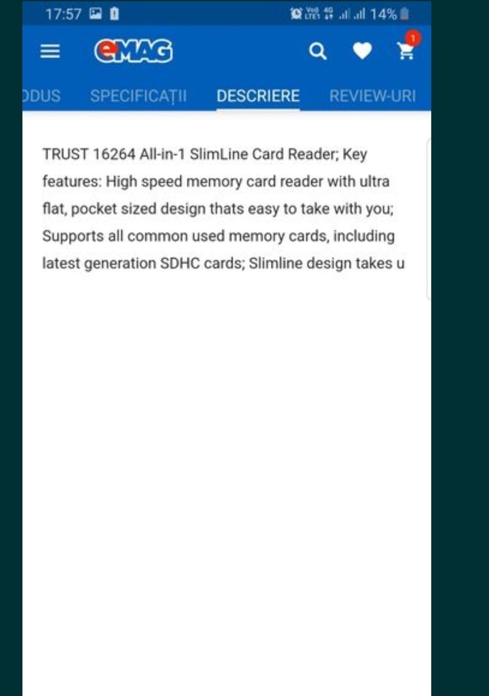 card reader trust slimline all in 1 tru16264.pret redus. Produs nou