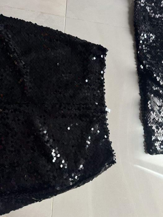 set Imperial sacou cu pantaloni scurti cu paiete negru