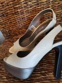 Sandale elegante piele naturala albe