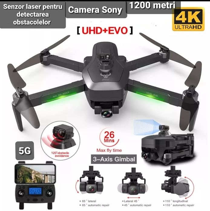 Drona 4K Sony,GPS, obstacole,D 1200M,zbor 28min