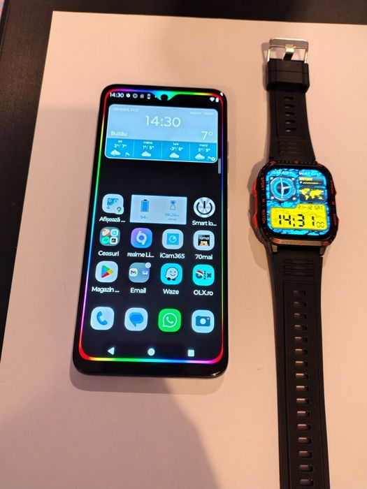Motorola G34 la cutie și smartwatch cu lanternă