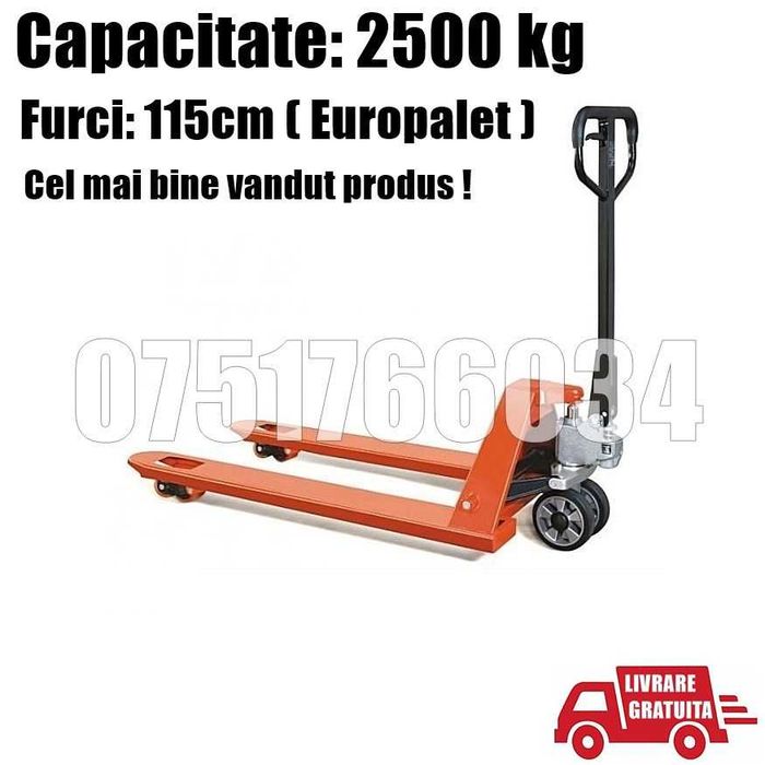 Transpalet Manual Furci Europalet 115 cm 2500 kg Livrare GRATUITA