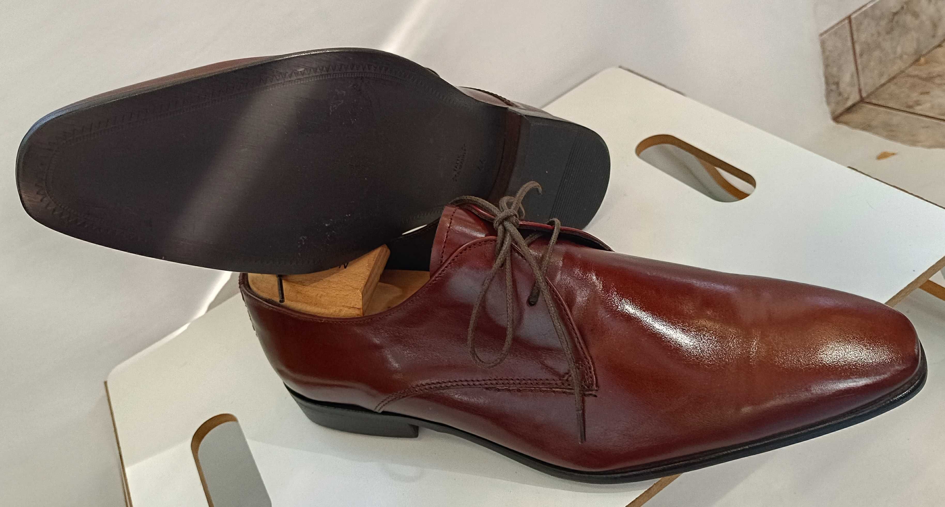 Pantofi derby 44 de lux GREVE NOI lucrati manual piele naturala moale
