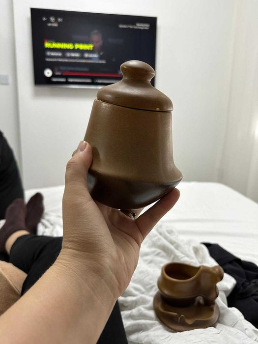 Set cesti cafea vintage cu scrumieră Faianta Sighisoara 1957