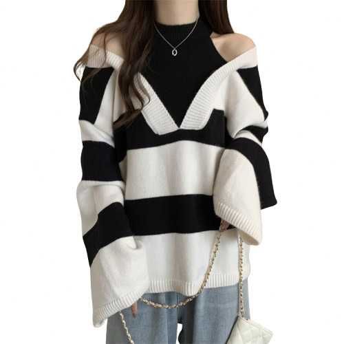 Hanorac oversize cu maneci lungi si croiala lejera, alb-negru