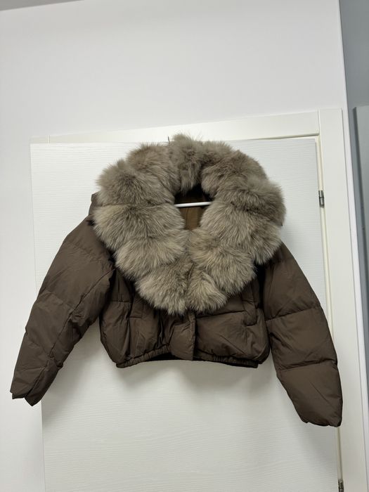 Geaca de fas, cu puf de rata si blana naturala de vulpe, marimea S