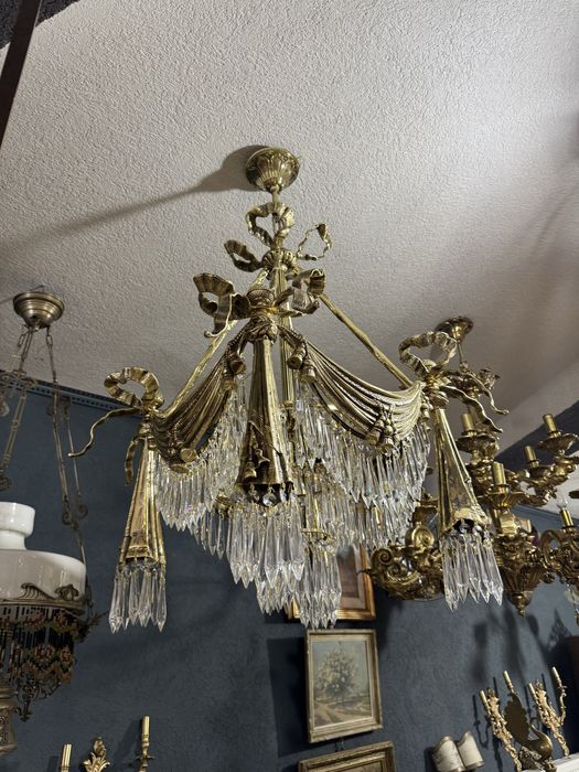 Candelabru bronz masiv- cristal