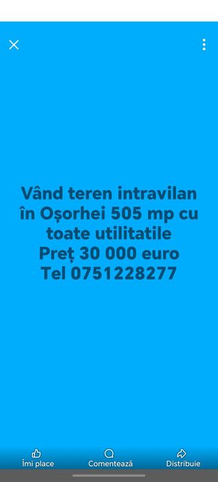 Vând teren intravilan în Oșorhei