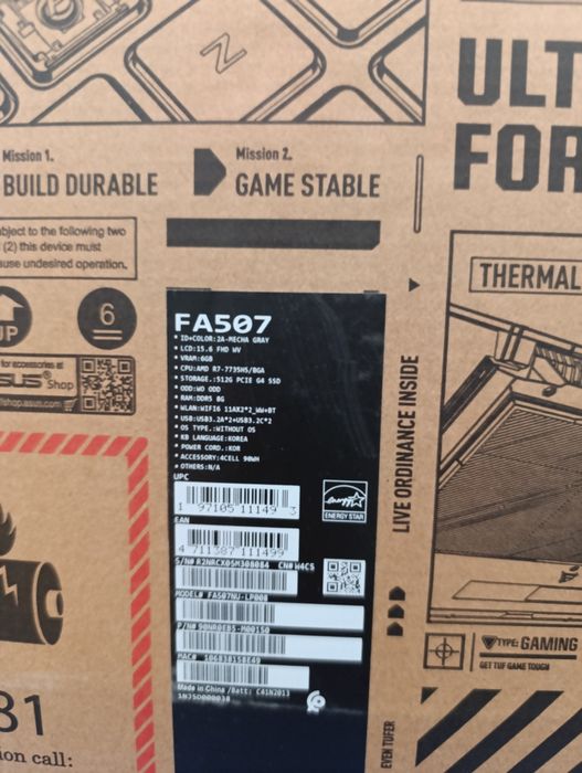 Продам Asus Tuf gaming FA507 RTX4050