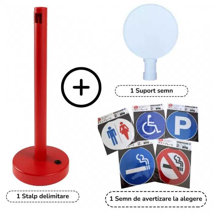 Stâlp delimitare cu suport și semn avertizare – semnalizare rapidă