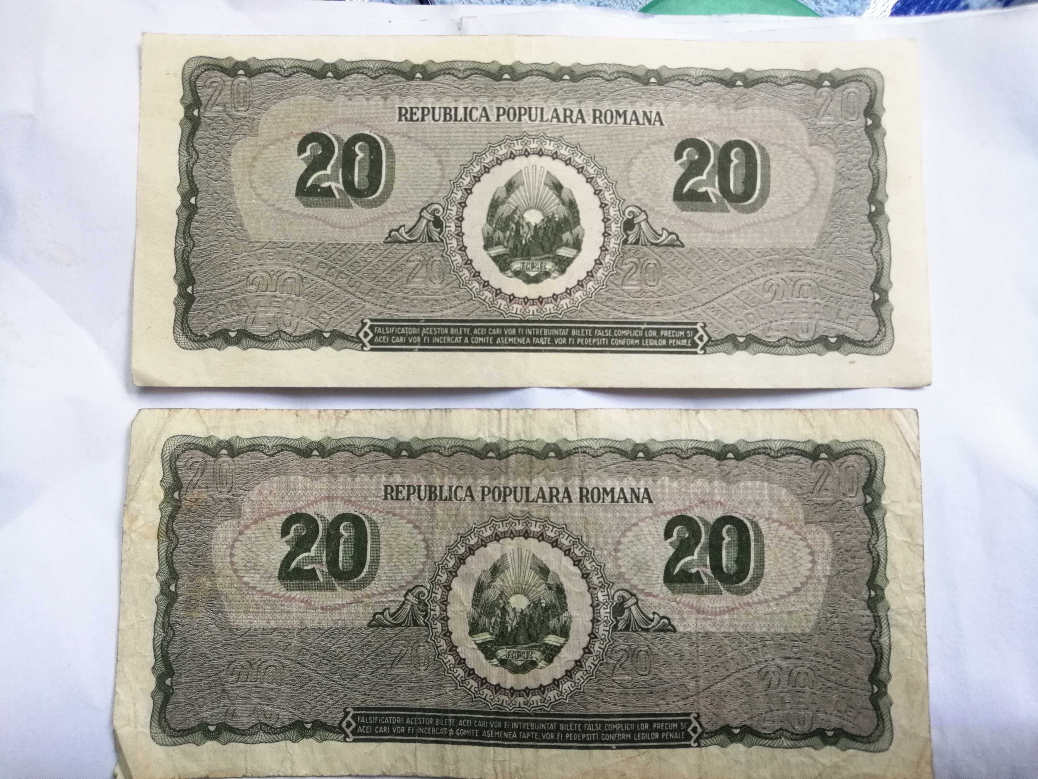 Două bancnote de 20 de lei