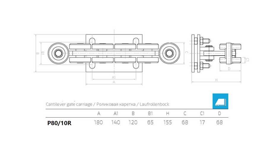 Kit autoportant K80/10R sina de 80x80x5mm,carucioare reglabile 10 role