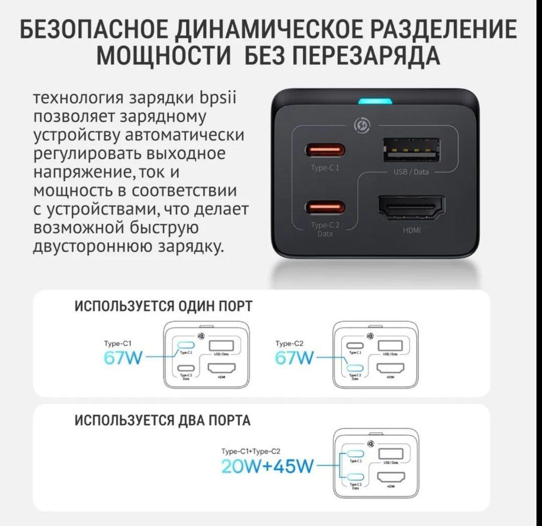 Baseus 67W Gan5 Pro Зарядное устройство + Хаб Концентратор Док станция