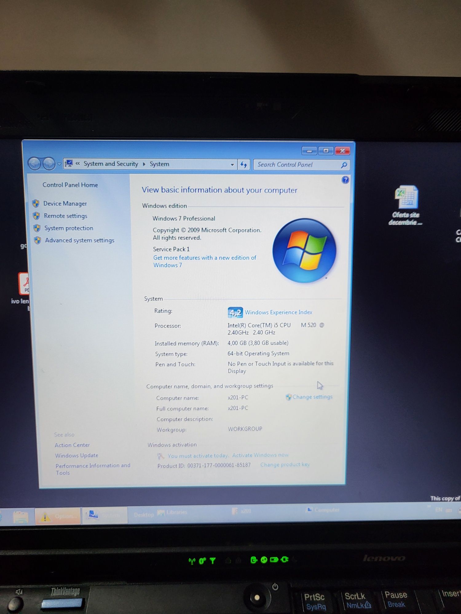 Laptop notebook Lenovo x201 Thinkpad