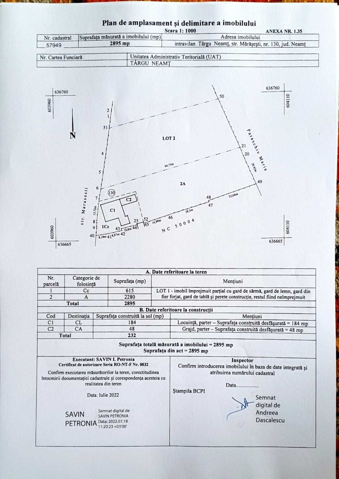 Teren + Casa Veche Targu Neamt - Marasesti