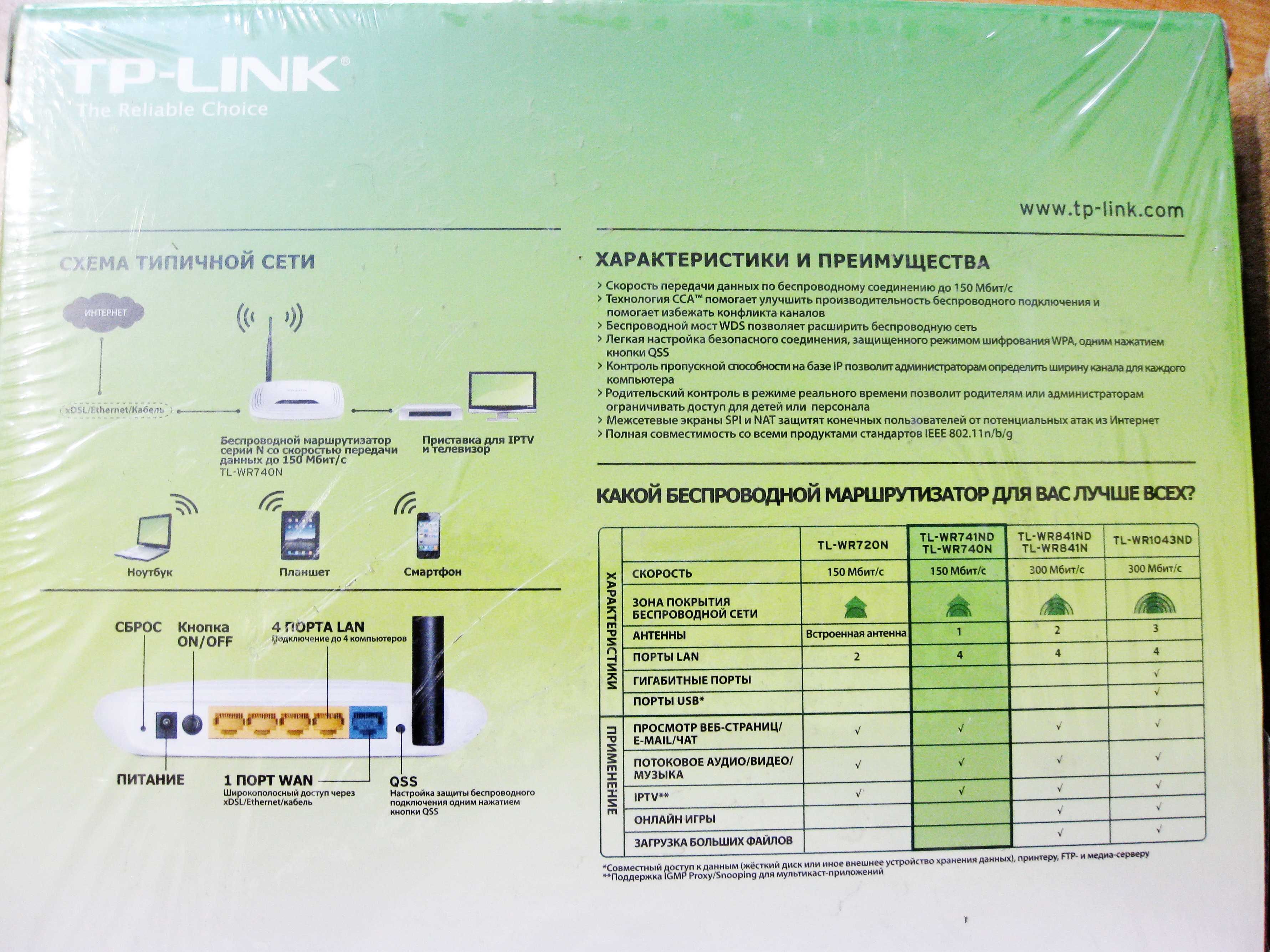 Маршрутизатор TP-Link TL-WR740N -в заводской упаковке и комплектации