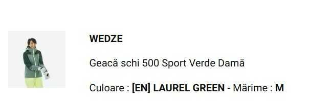 Geaca schi Wedze 500 Sport Verde Dama