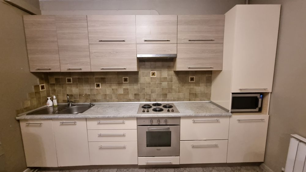 Кухня с газовой плитой, духовкой и вытяжкой