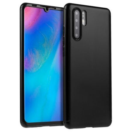 Husa protectie Huawei P30, Black, acoperire completa 360 grade + folie