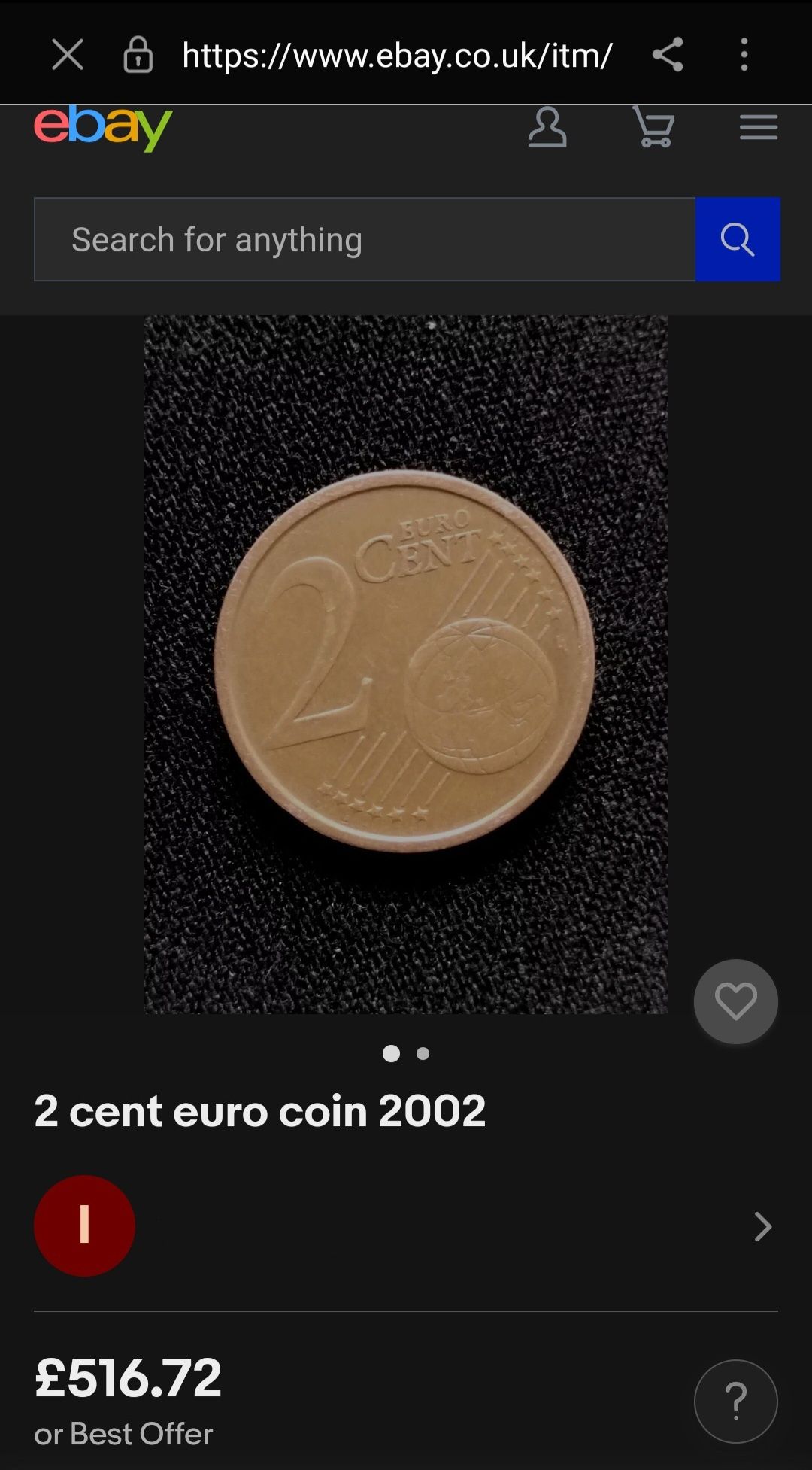 Ценна монета 2 Euro Cent