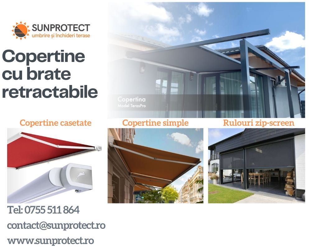 Copertine/Marchize retractabile. Casetate, Simple, Verticale, Zip