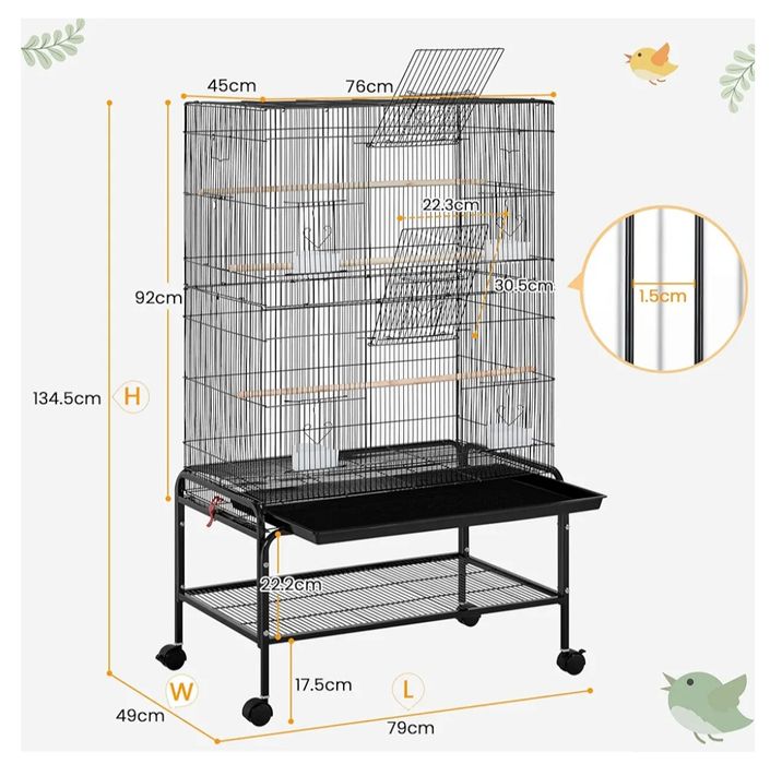 Голяма клетка за птици на стойка за канарчета, папагали, големи папага