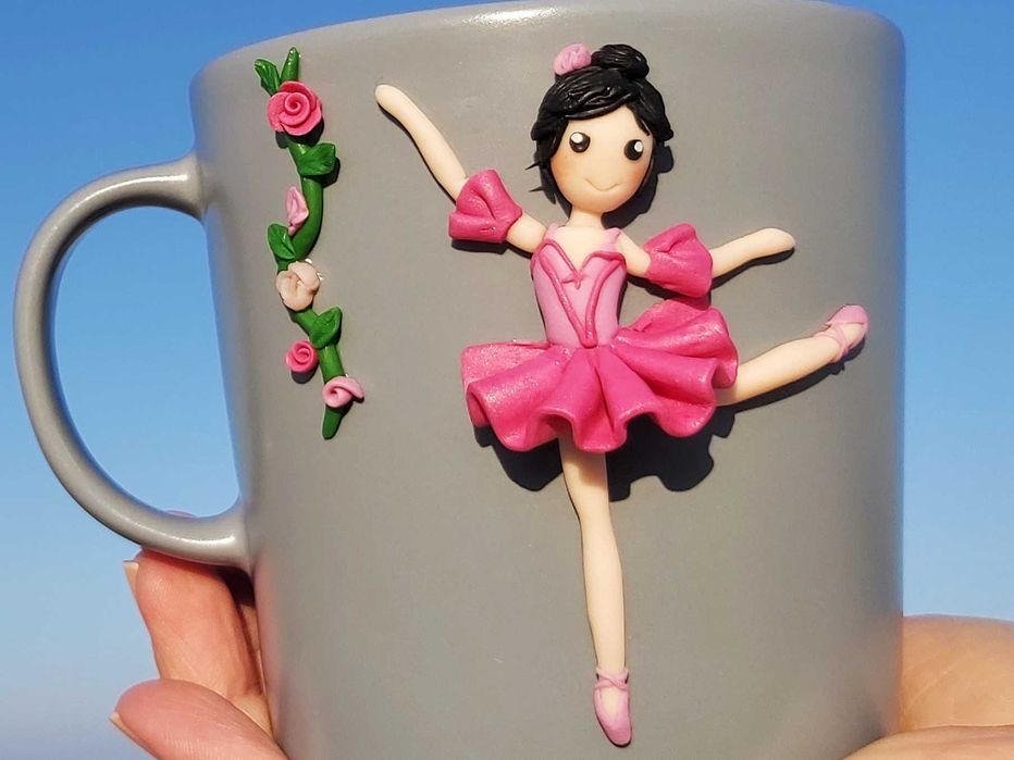 Cana cadou pentru fetite balerina din fimo handmade