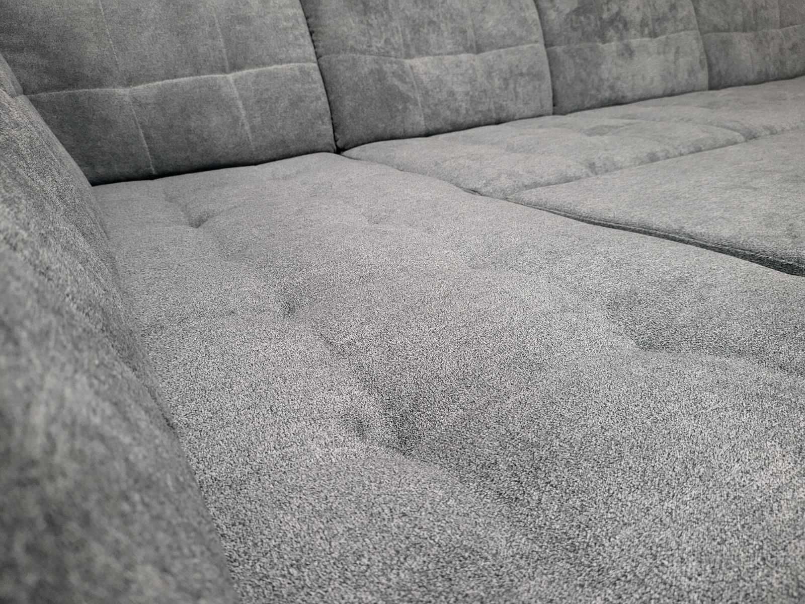 Сив П образен ъглов диван от плат Nigrum с функция сън
