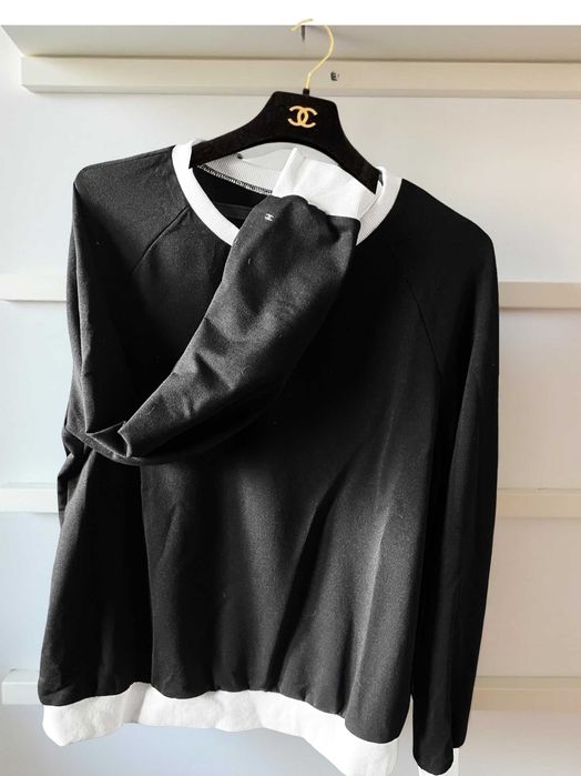 черна блуза с бяло шанел бяла памук дълъг ръкав суичър chanel shirt