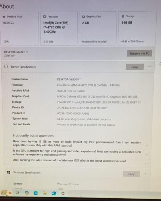 Pc Intel I7 4770 3.4 ghz, Nvidia GeForce GTX 960,16GB DDR