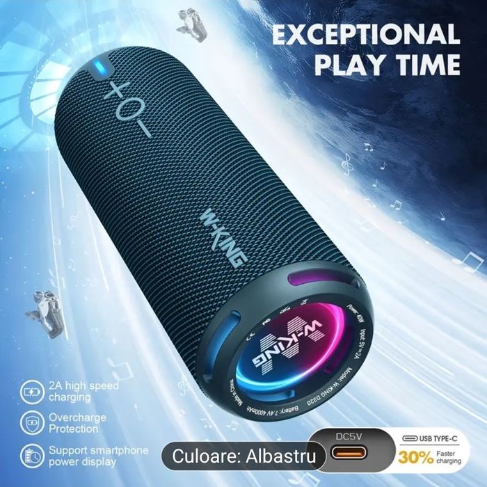 Boxa portabila Bluetooth W KING 36w/40w  EQ modes Waterproof Stereo wi