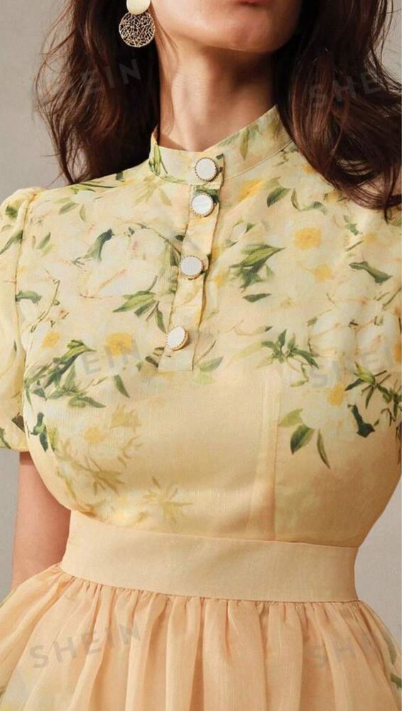 Rochie eveniment galben cu flori