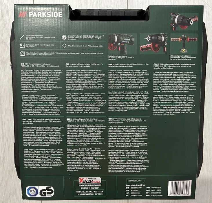 Filetanta / Bormasina cu percutie Parkside PSBSA 20-Li C3/Nou/Garantie