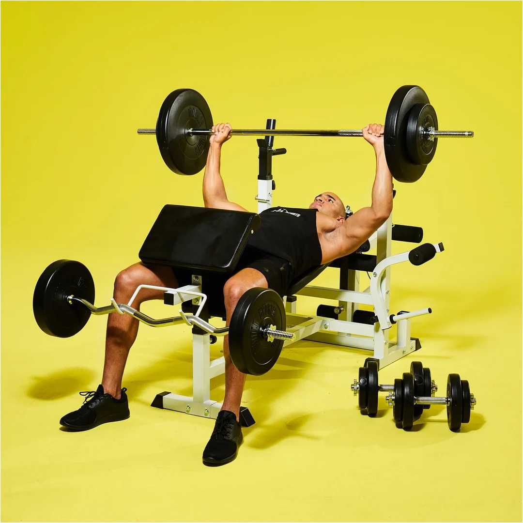Pachet Banca multifunctionala cu Set Greutati 100kg + Set Covoras