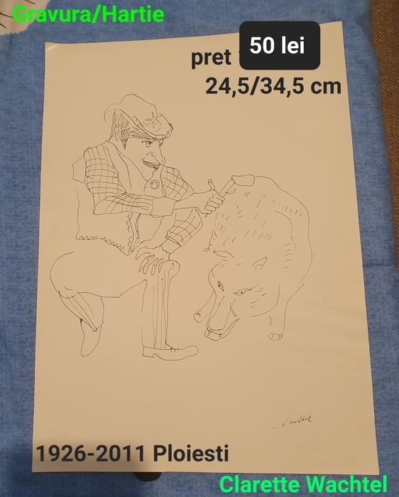 Gravura cu semnatura pe hartie