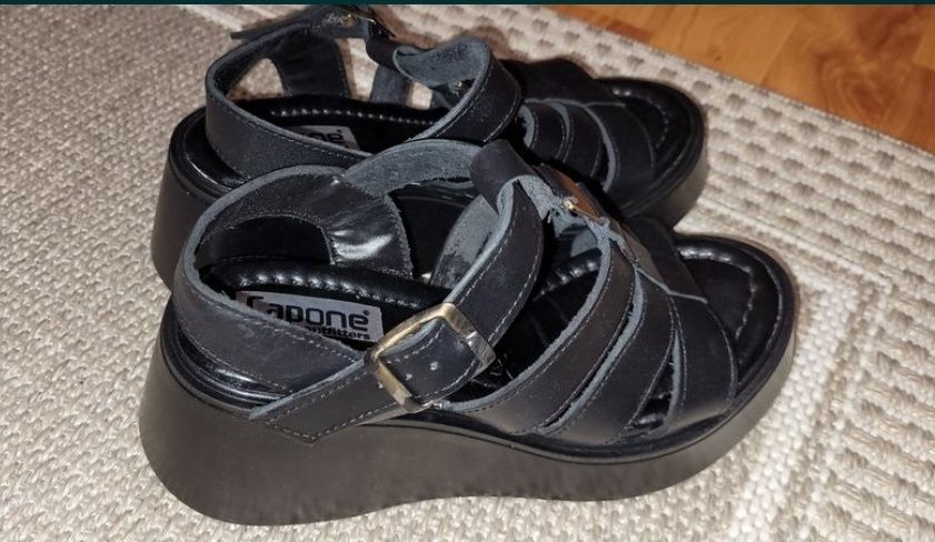 Sandale de damă din piele, negru, mr 36, Noi