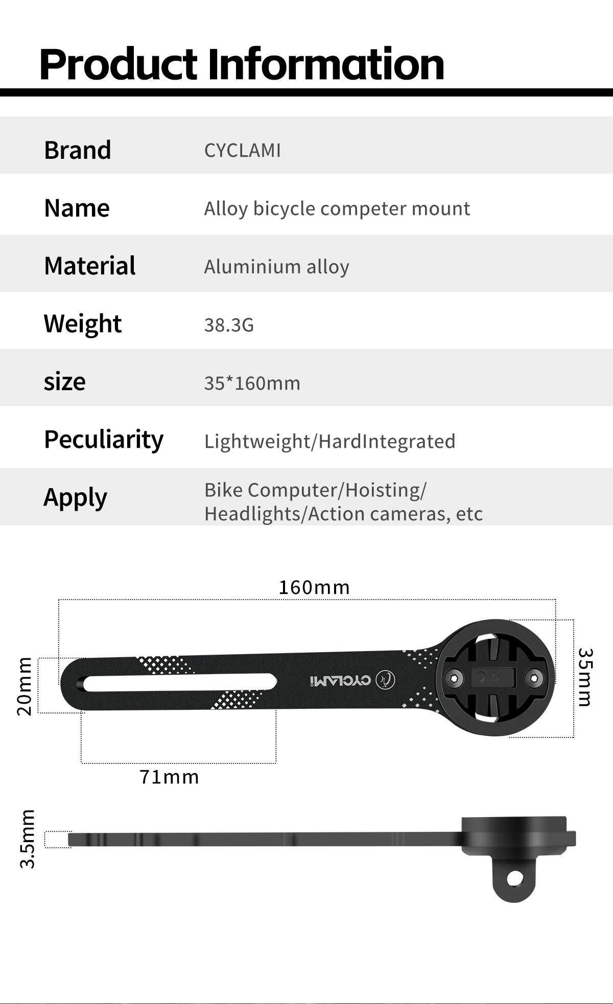 Suport computer ghidon aero bicicleta aluminiu Garmin Magene GoPro